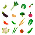 Colorful fruits and vegetables set on white background. Vector