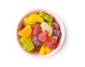 Colorful fruity jelly candies in bowl