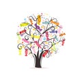 Colorful fruity sweet candies hanging on the tree. Traditional candies for Seker Bayram holiday background. Greeting card backgrou