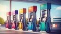 Colorful Fuel Dispenser Background At Gas Pumps Station