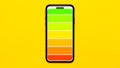 Colorful full battery line icon on screen of smartphone on yellow background.