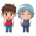 Colorful full body couple cute anime tennager facial expression surprise and happiness