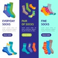 Colorful Fun Socks Banner Vecrtical Set. Vector