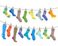 Colorful Fun Socks Set Hang on the Rope. Vector Royalty Free Stock Photo