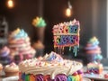 Colorful Funfetti Cake With Vanilla Buttercream And Rainbow Sprinkles. Generative AI