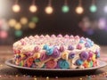 Colorful Funfetti Cake With Vanilla Buttercream And Rainbow Sprinkles. Generative AI