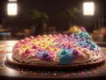 Colorful Funfetti Cake With Vanilla Buttercream And Rainbow Sprinkles. Generative AI