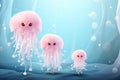 Colorful funny fantasy jellyfish with playful big eyes dancing on blue solid background Royalty Free Stock Photo