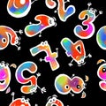 Colorful rainbow funny figures with eyes. Mixed media. Seamless background. Vector illustration