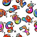 Colorful rainbow funny figures with eyes. Seamless background. Vector illustration