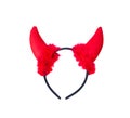 Colorful funny halloween fuzzy devil horns headband isolated on white background , Head decoration for party