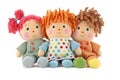 Colorful funny stuffed dolls isolated on white, illustration generated by AI