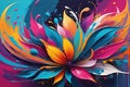 Colorful Fusion: Abstract Painting Featuring a Fusion of Vivid Colors, Indistinct Flower Shapes Blending Together in Vibrant