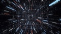 Colorful futuristic animation of sci-fi endless tunnel on the black background. Animation. Hypnotic abstract animation