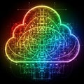 Colorful futuristic cloud composed of intricate circuit board and electronic network design elements Royalty Free Stock Photo