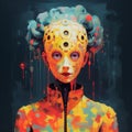 Colorful Futuristic Realism: A Girl With Gears On Her Head