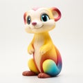 Colorful Fuzzy Ferret Figurine: Zbrush Style, Meiji Art, Oshare Kei