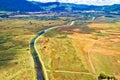 Colorful Gacka valley field and river aerial summer view