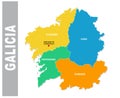 Colorful Galicia administrative and political vector map