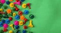 Colorful game pieces - green background Royalty Free Stock Photo