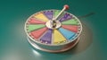 Colorful game wheel with multiple segments on a teal background, ready for fun and challenge. Royalty Free Stock Photo