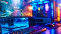 Vibrant gaming setup with neon lights