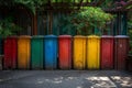 Colorful garbage bins are lined up in row Royalty Free Stock Photo