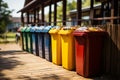 Colorful garbage bins in row Royalty Free Stock Photo