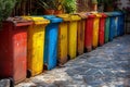 Colorful garbage bins in row Royalty Free Stock Photo