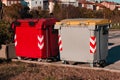 Colorful garbage bins at the side of a road Italy, Europe Royalty Free Stock Photo