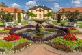 Colorful garden and fountain at the Belvedere castle in Weimar