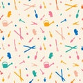 Colorful gardening tools doodle pattern