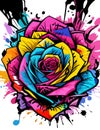 A colorful garffiti of rose with bright colors on white background, wallart, t-shirt design, paint splashes and bolts, flower Royalty Free Stock Photo