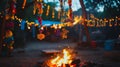 Colorful garlands strung over the fire . Royalty Free Stock Photo