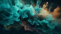 Colorful And Abstract Smoke Cloud Wallpaper In Dark Aquamarine And Dark Amber Style