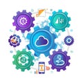 Colorful Gears and Cloud Icon Representing Cloud Computing technology network Royalty Free Stock Photo