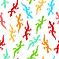 Colorful gecko lizards silhouettes seamless pattern on white, vector Royalty Free Stock Photo