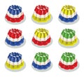 Colorful gelatin jelly or pudding assortment, vector