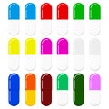 Colorful gelatin medical capsules templates set isolated on white background.