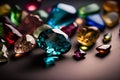Colorful gems on a dark background. Jewelry background. Macro.