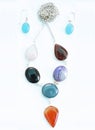Colorful gemstone ear ring and pendant set