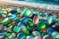 Colorful gemstones on a beach