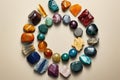 colorful gemstones collection arranged in a circle