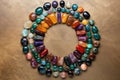 colorful gemstones collection arranged in a circle