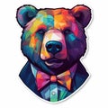 Colorful Geometric Bear With Bow Tie Sticker Art