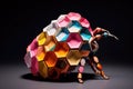 colorful geometric beehive-shaped sculptures