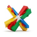 Colorful geometric blocks arranged in an intersecting x shape with a central star Royalty Free Stock Photo