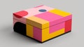 Colorful Geometric Box: Realistic Hyper-detailed Rendering With Minimalist 1980s Design Royalty Free Stock Photo
