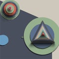 Colorful geometric concentric circles and layered triangle shapes in modern design Royalty Free Stock Photo