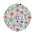 Colorful geometric floral pattern arranged in a circular composition Royalty Free Stock Photo